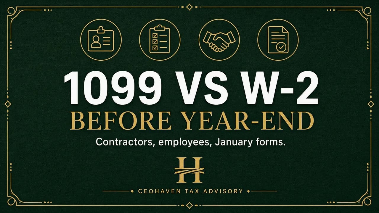 1099 vs W-2 Before Year-End: Contractors, Employees, and the Forms That Blow Up January — tax strategy guide by Shamyr Borgelin