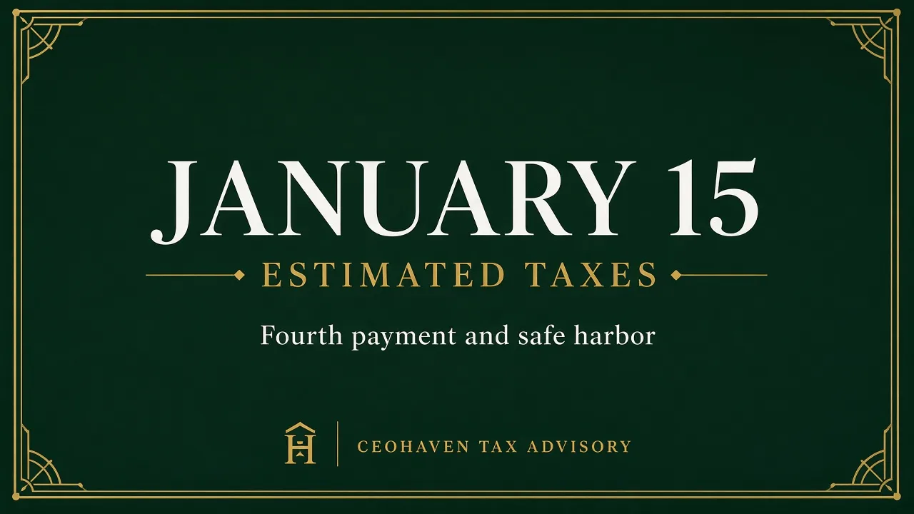 January 15 Estimated Taxes: The Q4 Safe Harbor Before the Penalty — tax strategy guide by Shamyr Borgelin