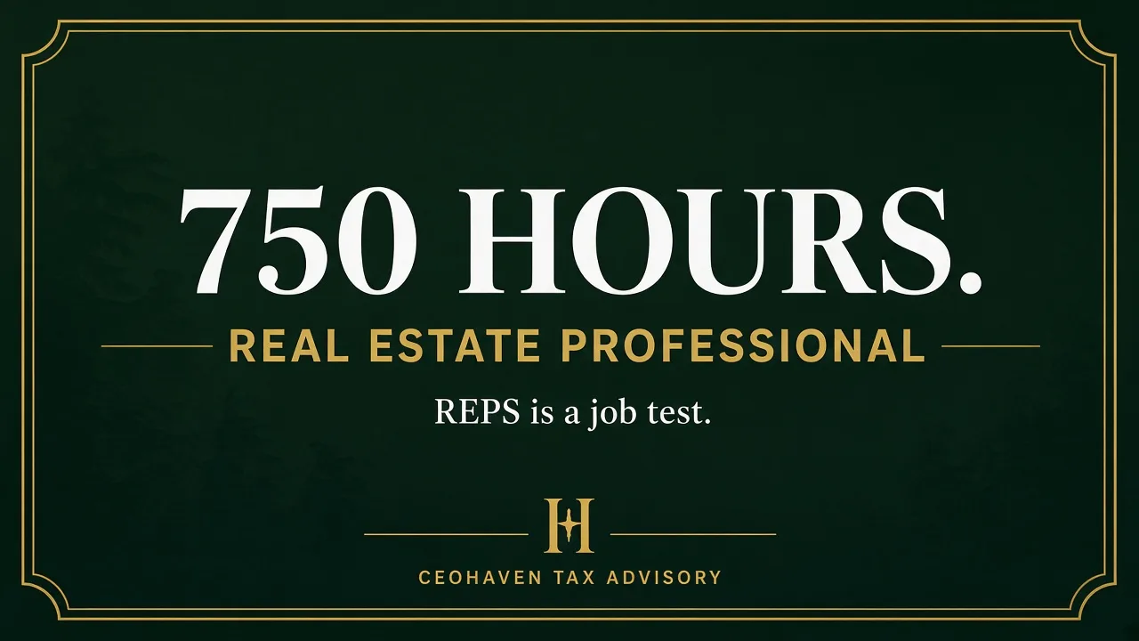 Real Estate Professional Status: The 750-Hour Test Most W-2 Owners Fail — tax strategy guide by Shamyr Borgelin